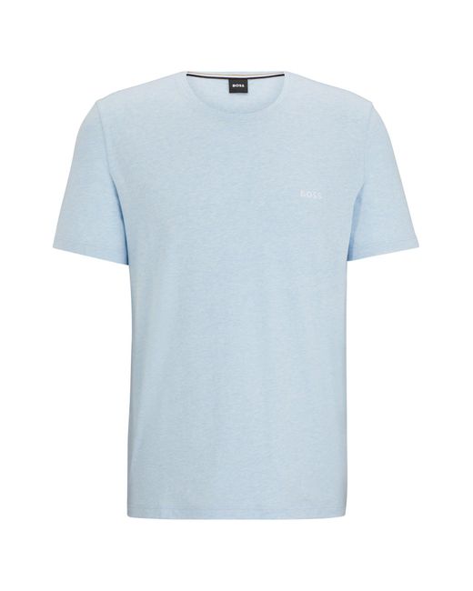 Boss Blue Stretch-cotton T-shirt With Embroidered Logo for men
