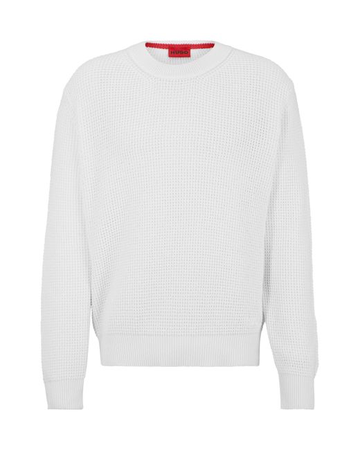 HUGO White Relaxed-fit Sweater With Knitted Structure And Crew Neckline for men
