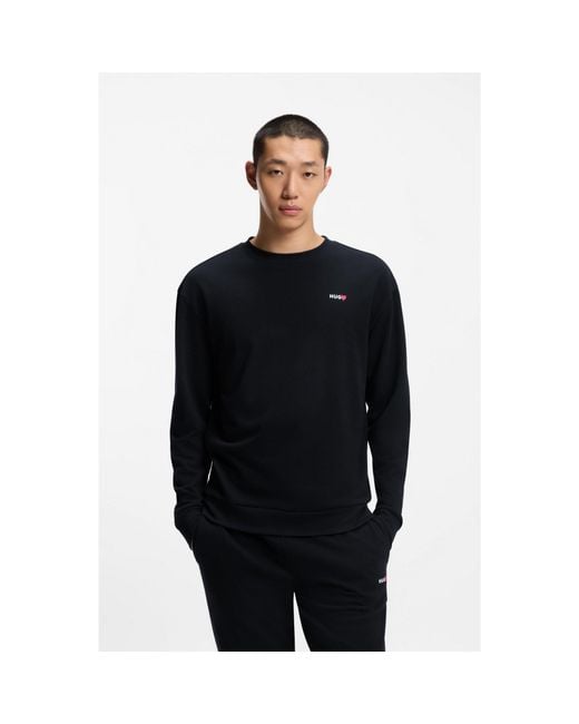 HUGO Black Cotton-Blend Sweatshirt With Heart Logo for men