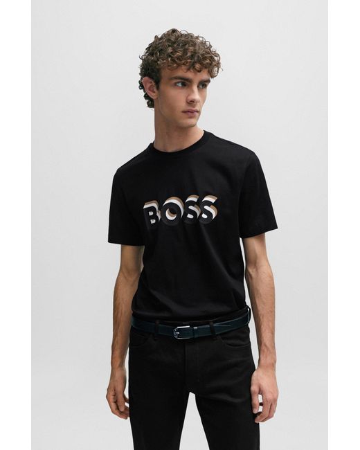 Boss Black Cotton-jersey T-shirt With Logo In Signature Colors for men