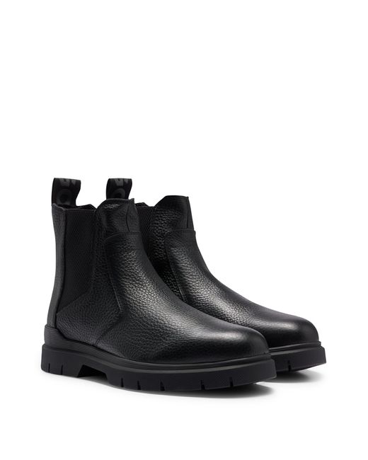 BOSS by Hugo Boss Black Grained-leather Chelsea Boots With Logo Tape for men