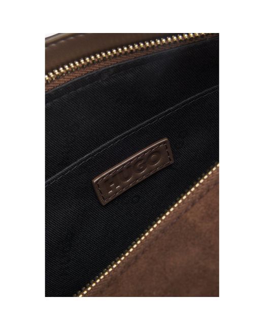 HUGO Brown Faux-Suede Handbag With Metallic Stacked Logo