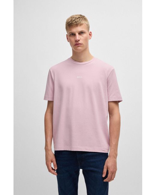 Boss Pink Relaxed-fit T-shirt In Stretch Cotton With Logo Print for men