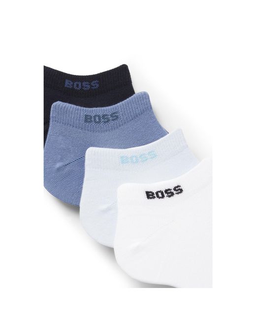 Boss Blue Five-Pack Of Cotton-Blend Ankle Socks With Branding for men