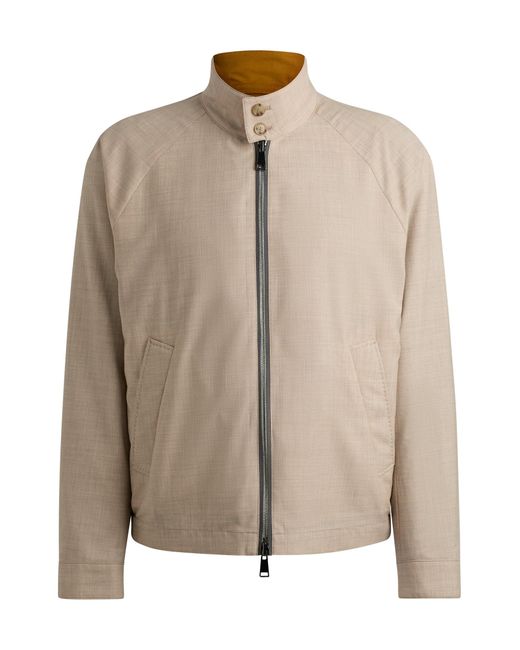 Boss Brown Reversible Harrington Jacket In Virgin Wool And Silk for men