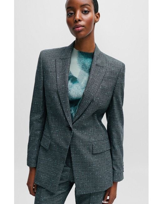 Boss Blue Slim-fit Jacket In Italian Slub Wool-blend Twill