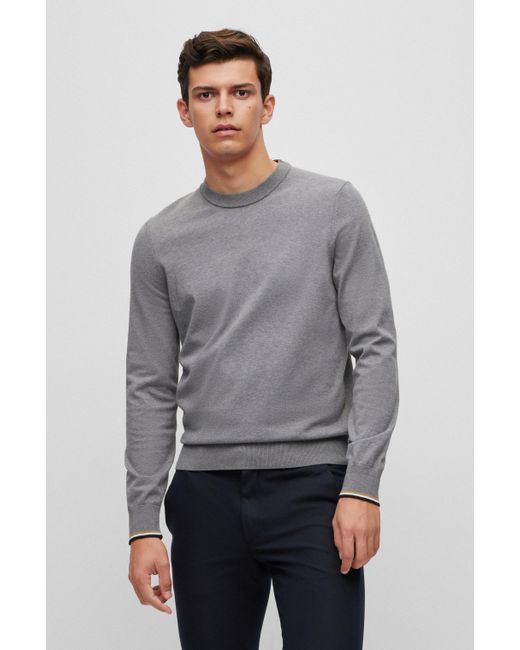 BOSS by HUGO BOSS Organic-cotton Sweater With Signature-stripe Tipping ...