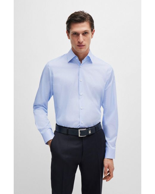 Boss Regular-fit Overhemd Van Katoenen Twill Met Fijn Streepje in het Blue voor heren