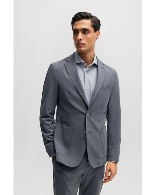 Boss Gray Slim-fit Jacket In Crease-resistant Performance-stretch Jersey for men