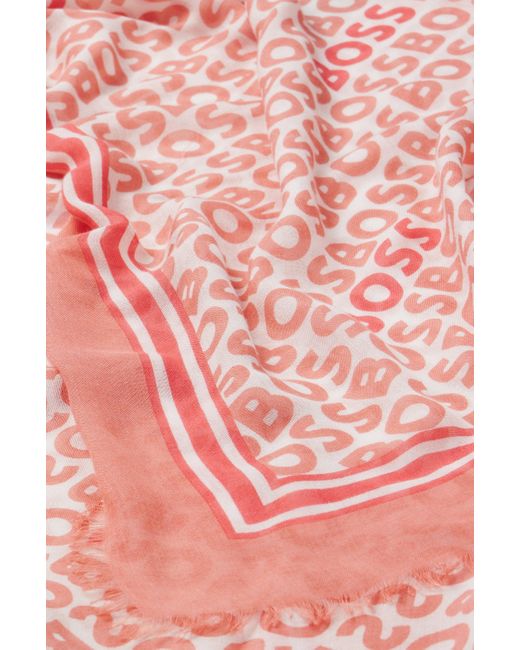Écharpe tissée à logo imprimé et franges Boss en coloris Pink