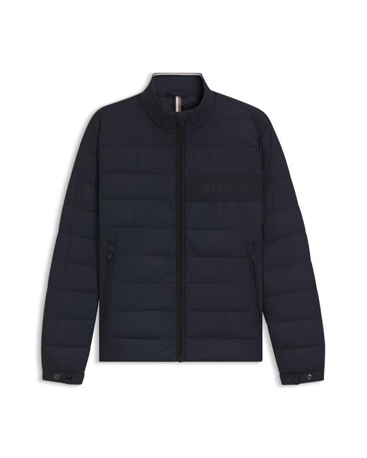 Boss Regular-Fit Waterafstotende Jas Met Logodetail in het Blue voor heren