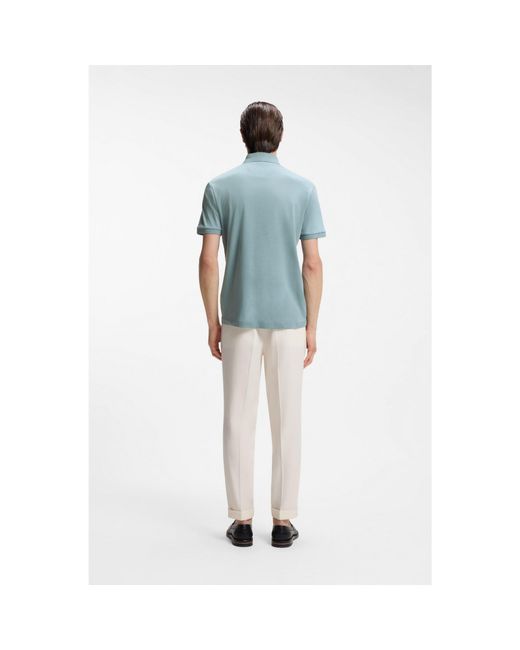Boss Blue Mercerised Cotton Polo Shirt With Stand-Up Collar for men