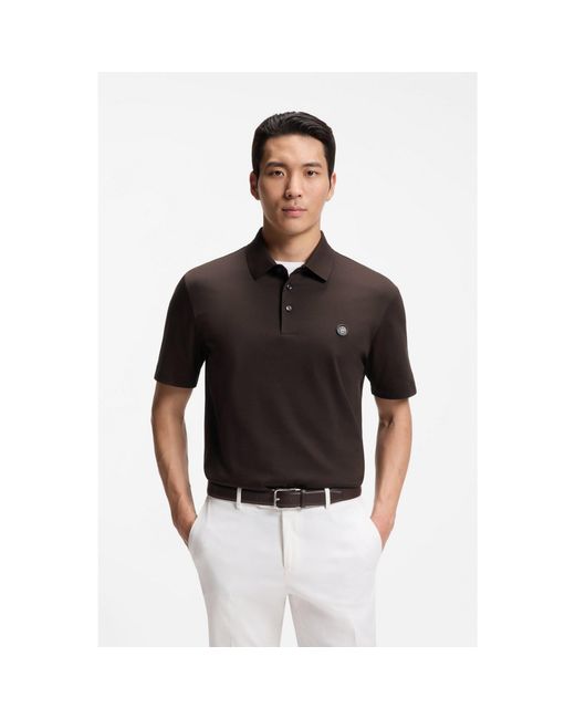Boss Black Cotton Polo Shirt With Tonal Logo Badge for men