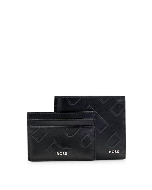 Boss Black Monogram-emed Leather Card Case And Wallet Gift Set for men