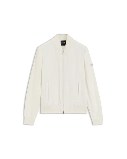 Boss White Cotton-Knit Hybrid Jacket With Bomber Collar for men