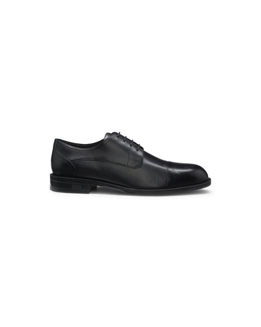 Boss Black Leather Derby Shoes With Cap Toe for men