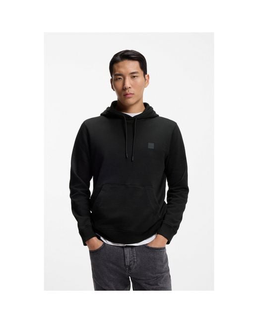 Boss Black Cotton-Terry Hoodie With Logo Patch for men
