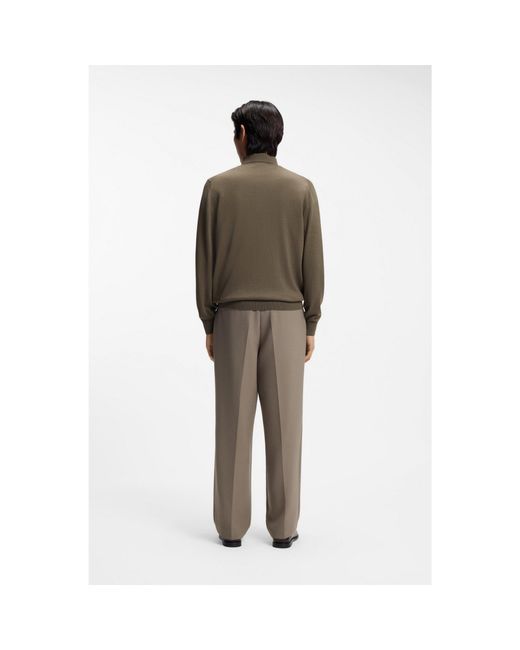 Boss Brown Mixed-Structure Knit Polo for men