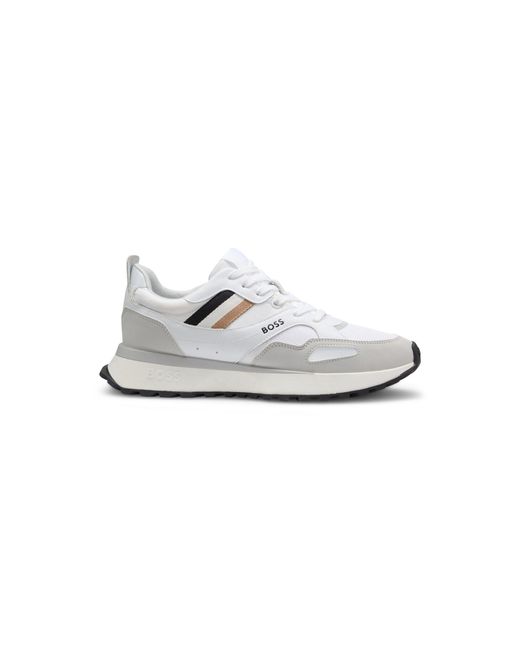 Boss White Running-Style Trainers With Eva-Rubber Outsole for men