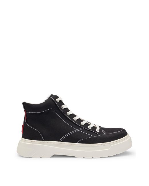 HUGO Black High-top Trainers With Red Stacked-logo Badge for men