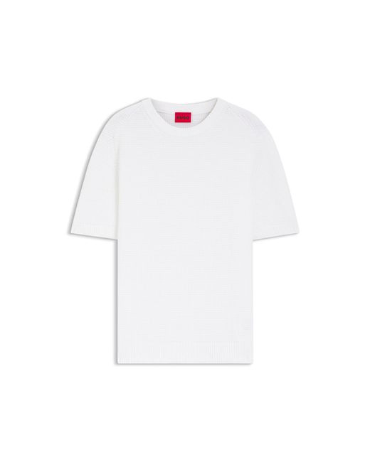 HUGO White Cotton Knit T-Shirt for men