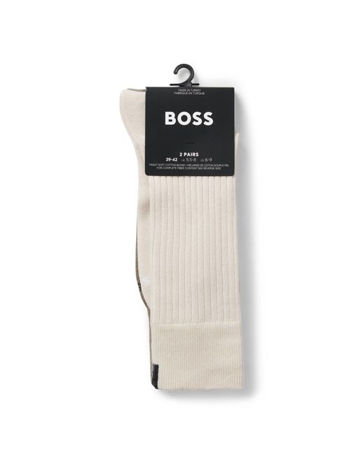 Boss Natural Two-Pack Of Regular-Length Socks With Ribbed Structure for men