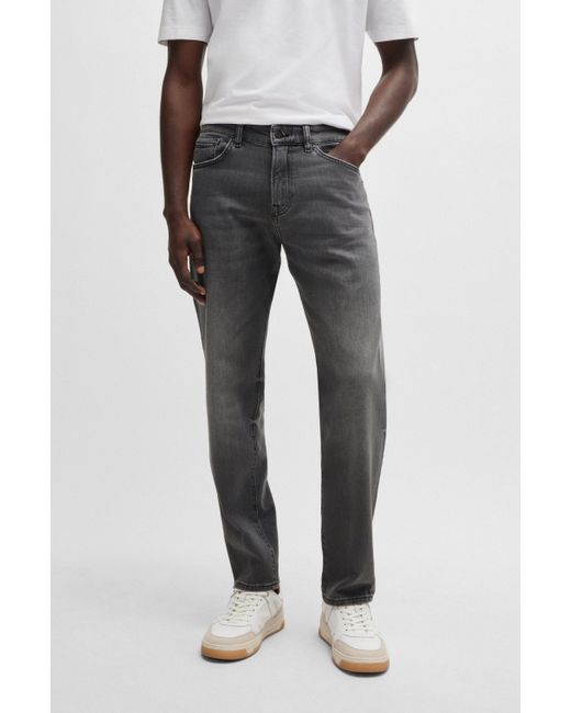 Boss Graue Regular-Fit Jeans aus bequemem Stretch-Denim in Gray für Herren