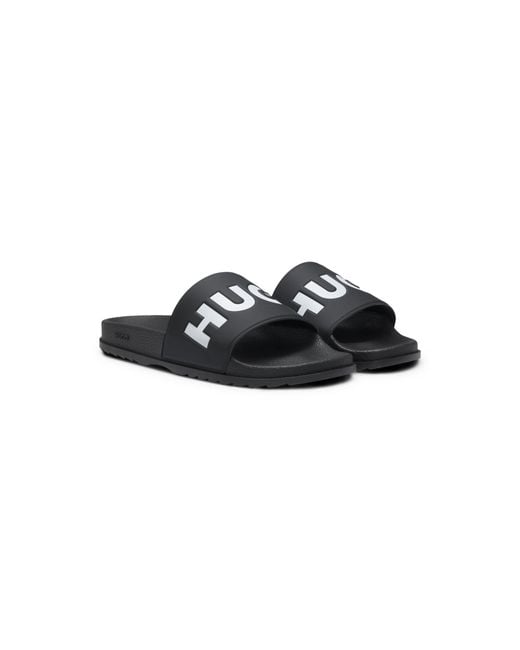 HUGO Black Slides With Logo Strap for men
