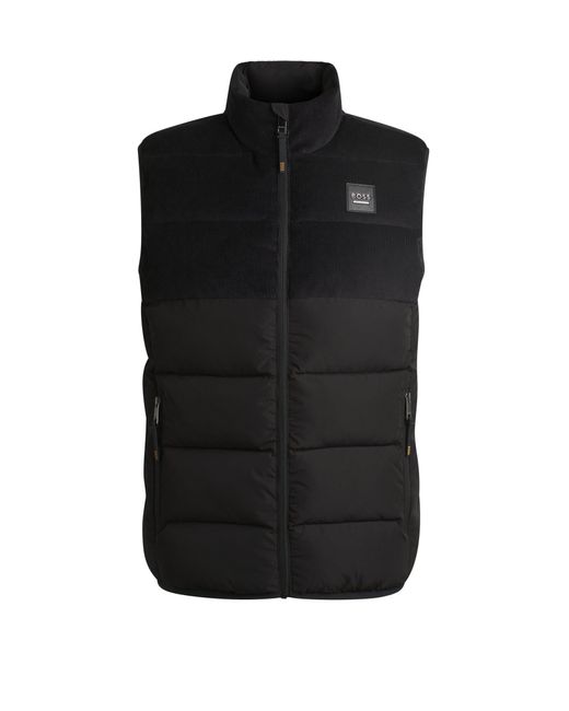 Doudoune D'Équitation Sans Manches Matelassée Et Imperméable Avec Empiècement En Velours Côtelé Boss pour homme en coloris Black