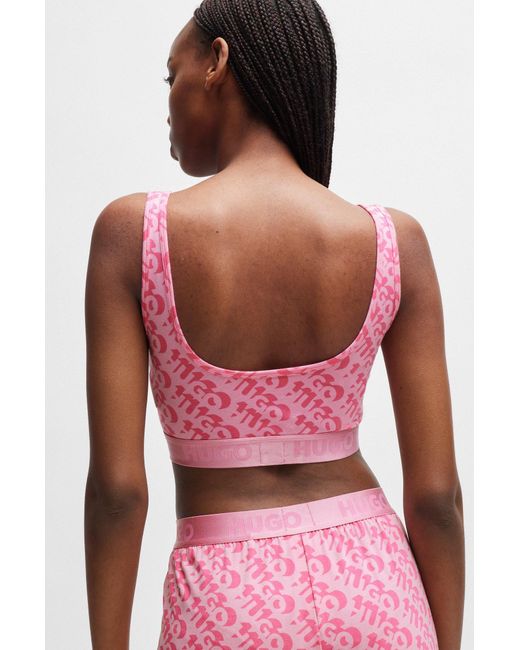 HUGO Stretch-cotton Bralette With Repeat Logos in Pink