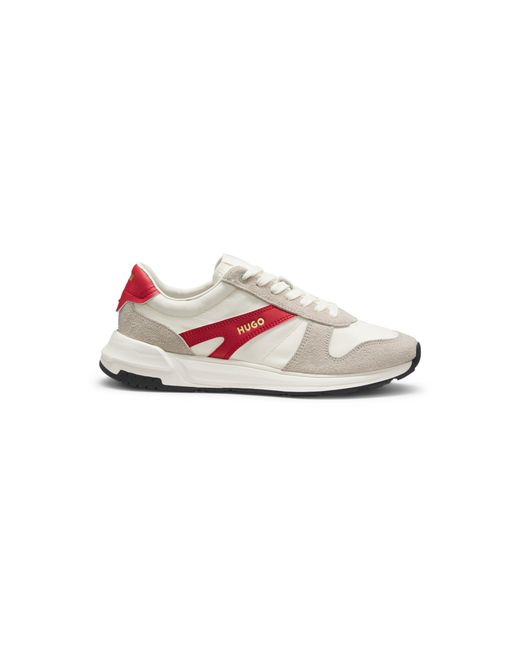 HUGO Pink Suede-Trim Sneakers With Logo Details for men