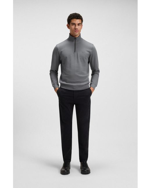 Boss Sweatshirt Van Katoenen Sweatstof Met Ritskraag En Logopatch in het Gray voor heren