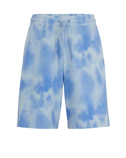 HUGO Relaxed-fit Shorts Van Katoenen Badstof Met Nieuwe Print in het Blue voor heren