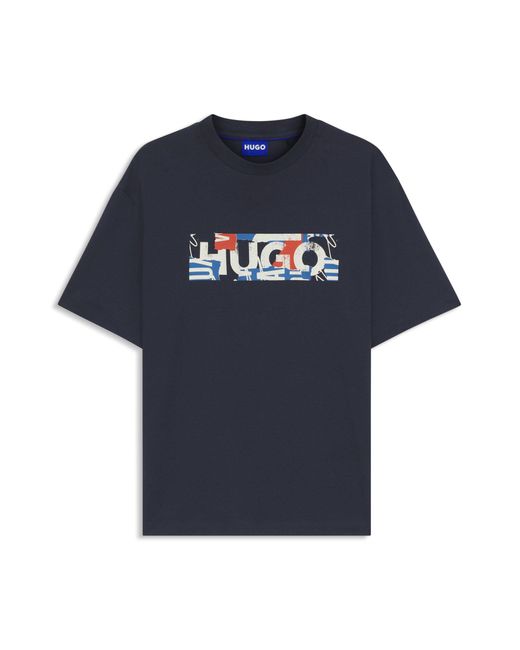 HUGO T-Shirt Aus Baumwoll-Jersey Mit Grafischem Logo-Print in Blue für Herren