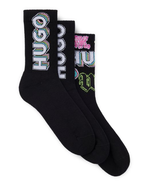 HUGO Black Three-pack Of Short Socks With Logos for men