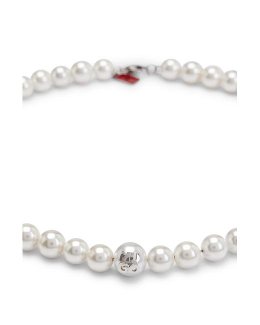 HUGO White Stacked-logo Necklace With Genuine And Imitation Pearls for men
