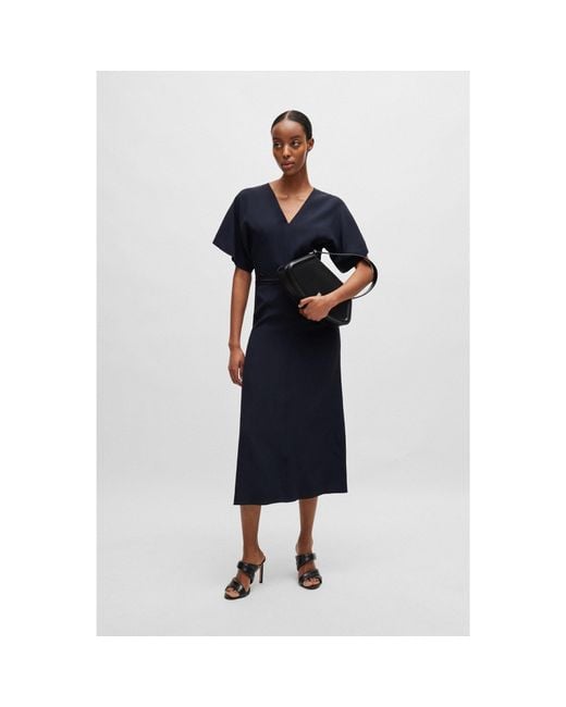 Boss Blue V-Neck Dress With Waist Detail