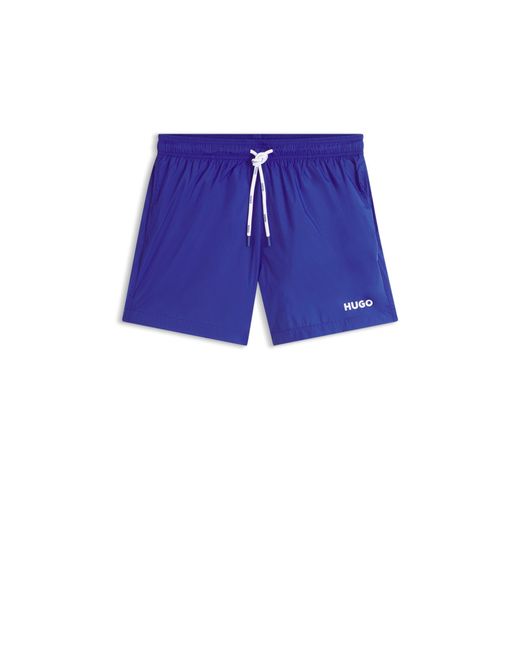 HUGO Blue Swim Shorts With Contrast Logo Print for men