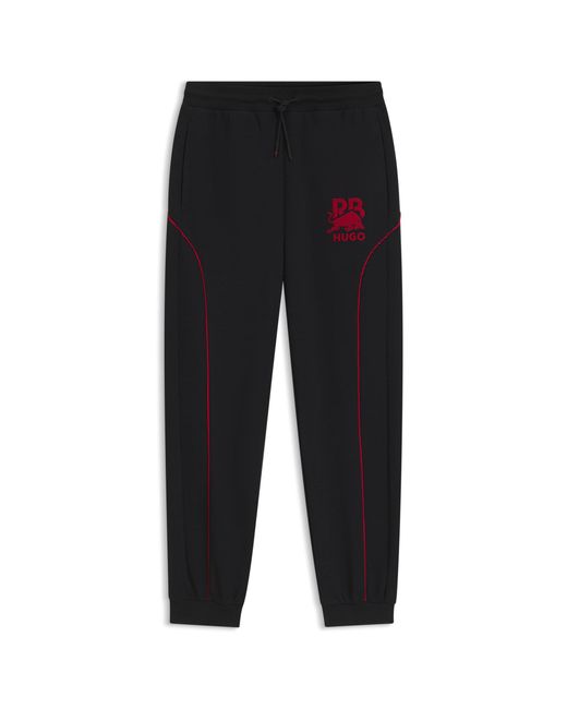 HUGO Black X Rb Stretch-Cotton Tracksuit Bottoms With Bull Motif for men