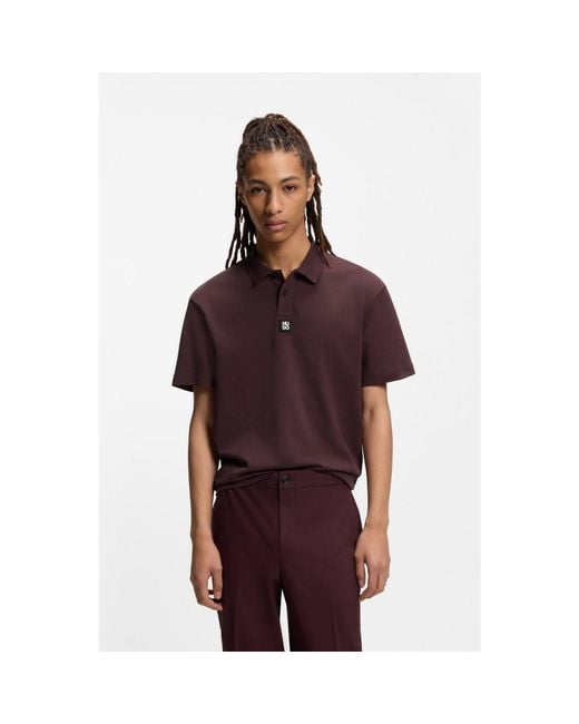 HUGO Purple Interlock-Cotton Polo Shirt With Stacked Logo for men