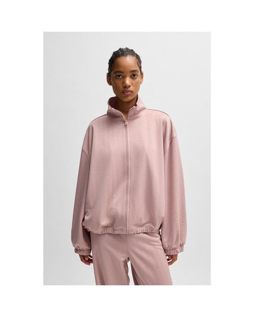 HUGO Pink Oversized-Fit Jacket With All-Over Logo Jacquard