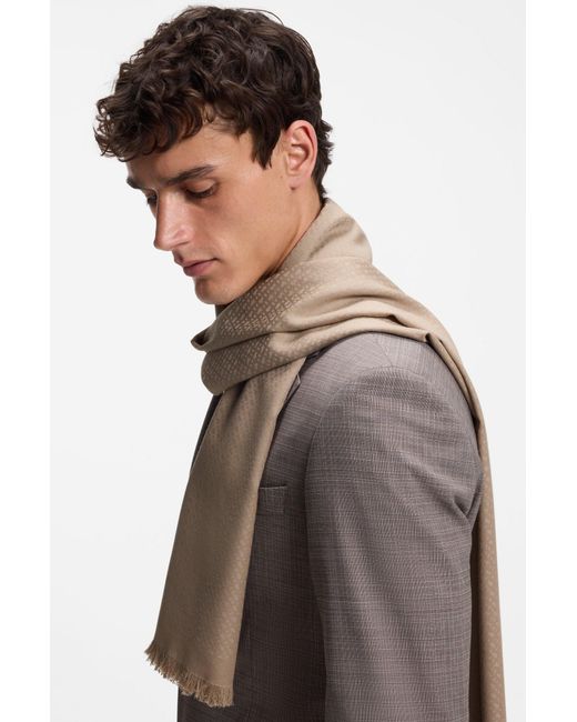 Sciarpa Con Monogrammi di Boss in Natural da Uomo