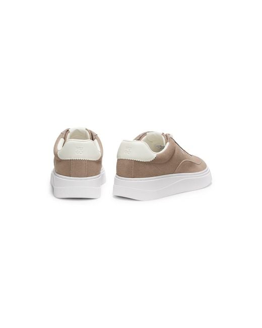 HUGO Brown Suede Trainers With Stacked Logos