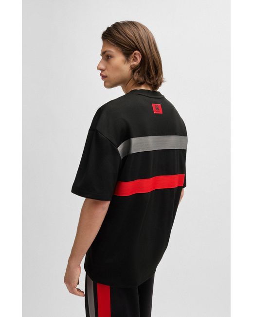 HUGO Black X Rb Oversized-fit Mesh T-shirt With Signature Bull Motif for men