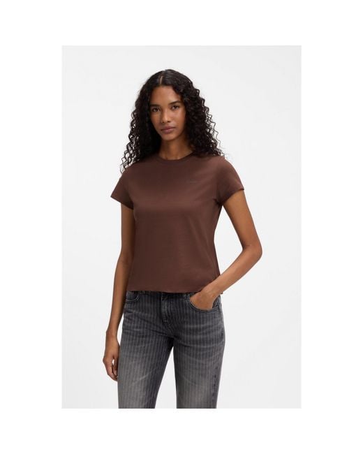 HUGO Brown Relaxed-Fit Cotton T-Shirt