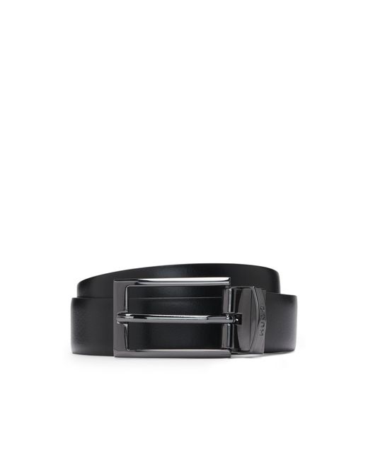HUGO Black Reversible Leather Belt With Branded Keeper for men