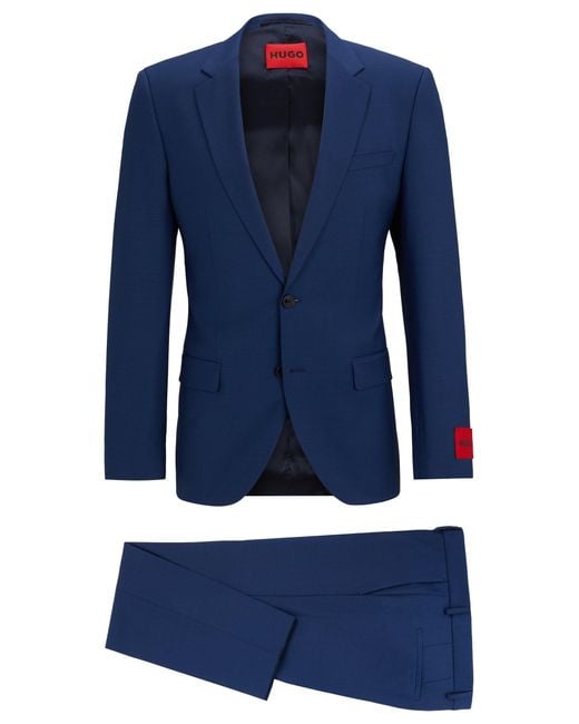 HUGO Blue Slim-fit Suit In A Performance-stretch Wool Blend for men