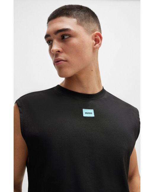 HUGO Mouwloos T-shirt Van Katoenen Jersey Met Logolabel in het Black voor heren