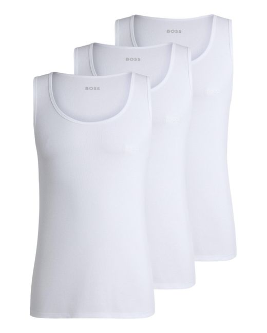 Boss Set Van Drie Katoenen Onderhemden Met Logostiksels in het White voor heren