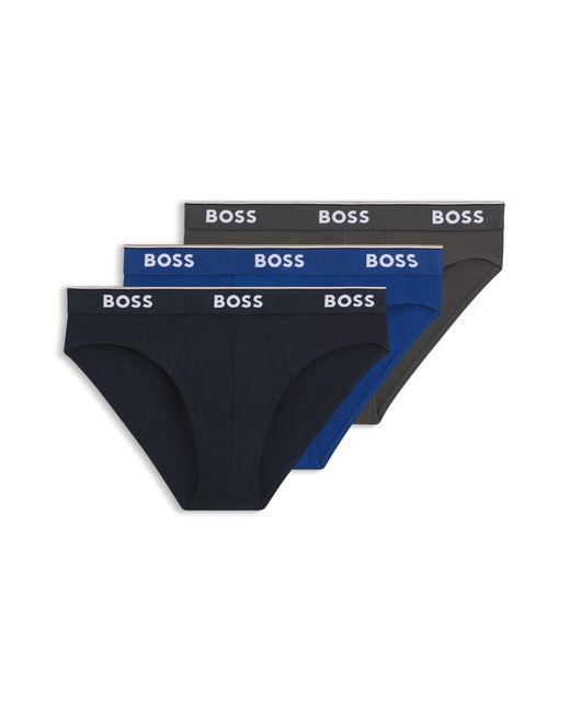 Lot de trois slips en coton stretch avec logos à la taille Boss pour homme en coloris Blue